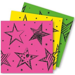 60x Neon kleuren feest servetten groen, geel en roze 33 x 33 cm papier - Kinderfeestje papieren wegwerp tafeldecoraties