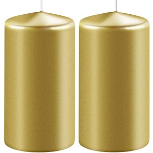 2x Metallic gouden cilinderkaarsen/stompkaarsen 6 x 12 cm 45 branduren - Geurloze kaarsen metallic goud - Woondecoraties