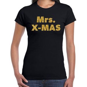 Foute Kerst t-shirt - Mrs. x-mas - goud / glitter - zwart - dames - kerstkleding / kerst outfit