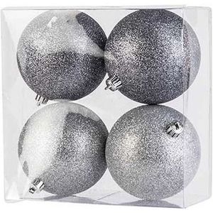 12x Zilveren kunststof kerstballen 10 cm - Glitter - Onbreekbare plastic kerstballen - Kerstboomversiering zilver