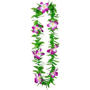 Boland Hawaii krans/slinger - Tropische kleuren mix groen/paars - Bloemen hals slingers - Party verkleed accessoires
