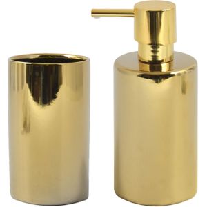 Spirella Badkamer accessoires set - zeeppompje/beker - porselein - goud - Luxe uitstraling