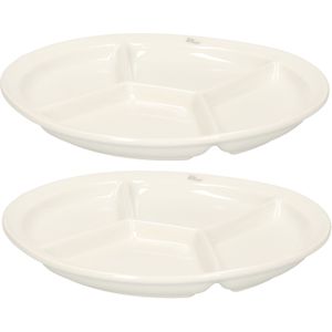 Cosy & Trendy set van 2x stuks Fonduebord/gourmetbord wit 4-vaks rond 26 cm