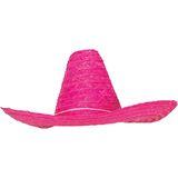 Carnaval verkleed setje - Mexicaanse Sombrero hoed van 59 cm met plak nepsnor - roze - heren