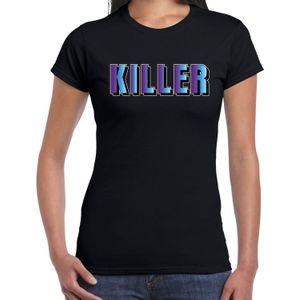 Killer t-shirt zwart met paarse/blauwe letters voor dames - fun tekst shirts / grappige t-shirts