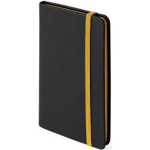 Schriften/notitieboekje pu-leer kaft geel met elastiek 9 x 14 cm - 80x gekleurde blanco paginas - opschrijfboekjes