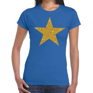 Gouden ster glitter t-shirt blauw dames - dames shirt  Gouden ster