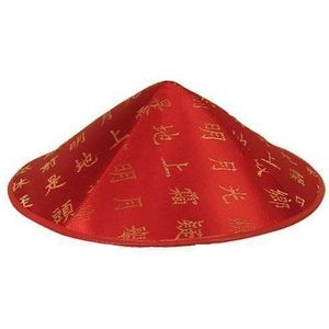 Aziatisch/chinees hoedje - Rood - Gouden tekens/letters - Carnaval verkleed hoedjes - Voor volwassenen