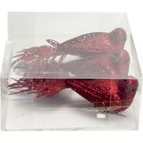 3x stuks decoratie vogels op clip glitter rood 16 cm - Decoratievogeltjes/kerstboomversiering/bruiloftversiering
