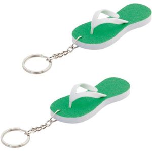 Set van 6x stuks sleutelhangers teenslippers 8 cm groen - Tropische Hawaii uitdeel cadeautjes