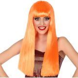 Atosa Verkleedpruik voor dames met lang stijl haar - Oranje - Carnaval/party