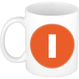 Mok / beker met de letter I oranje bedrukking voor het maken van een naam / woord - koffiebeker / koffiemok - namen beker