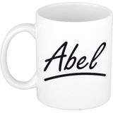 Abel naam cadeau mok / beker met sierlijke letters - Cadeau collega/ vaderdag/ verjaardag of persoonlijke voornaam mok werknemers