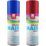 Smiffys Carnaval verkleed hoofdhaar verf/spuitspray - blauw en rood - spuitbussen - 125 ml p/st