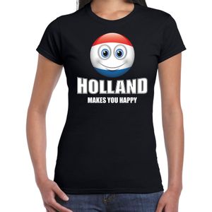 Holland makes you happy landen t-shirt Nederland met emoticon - zwart - dames -  Nederland landen shirt met Nederlandse vlag - EK / WK / Olympische spelen outfit / kleding