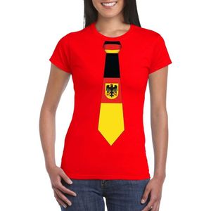 Rood t-shirt met Duitse vlag stropdas dames -  Duitsland supporter