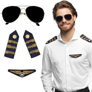 Boland Carnaval verkleed set Piloot - zonnebril/badge/schouderstukken - volwassenen - Piloten kostuum