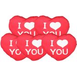 Sierkussentje Valentijn/I Love hartje vorm - 5x - rood - pluche - 12 cm