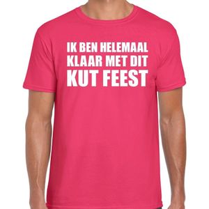 Ik ben helemaal klaar met dit KUT FEEST tekst t-shirt roze heren - heren fun shirt