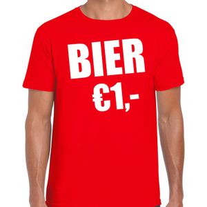 Fun t-shirt - bier 1 euro - rood - heren - Feest outfit / kleding / shirt