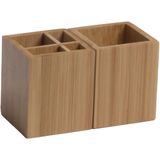 2x stuks Bamboe houten keukengerei houder vierkant -  Bestek organiser/houder - 10 x 8 cm