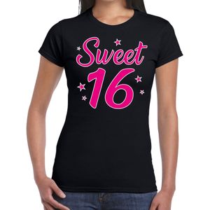 Sweet 16 cadeau t-shirt zwart dames - dames shirt 16 jaar - verjaardag kleding XS