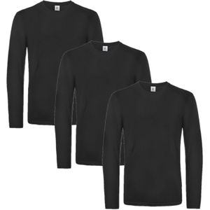3x stuks basic longsleeve t-shirt - maat: XL - zwart - heren - katoen - 145 grams - basic zwarte lange mouwen shirts / kleding