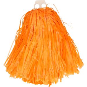 Cheerballs/pompoms - 1x - oranje - met franjes en ring handgreep - 28 cm