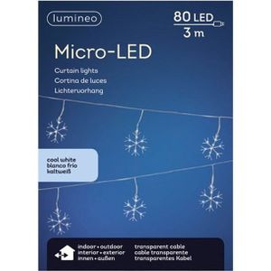 Lumineo lichtsnoer - sneeuwvlokken - 300 cm - helder wit - 80 led lampjes - kerstverlichting