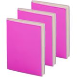 Pakket van 6x stuks notitieblokje roze met zachte kaft en plastic hoes 10 x 13 cm - 100x blanco paginas - opschrijfboekjes