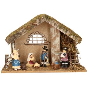 Complete kinder kerststal met 7x st kerststal beelden - 42 x 19 x 30 cm - hout/polyresin