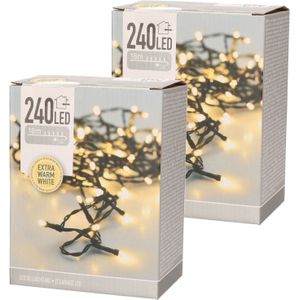 Set van 2x stuks kerstverlichting extra warm wit buiten 240 lampjes 1800 cm - Kerstlampjes/kerstlichtjes/boomverlichting
