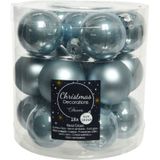 54x stuks kleine kerstballen lichtblauw van glas 4 cm - mat/glans - Kerstboomversiering