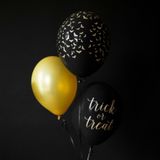 24x Zwart/gouden Halloween ballonnen 30 cm met vleermuizen print - Halloween versiering/decoratie