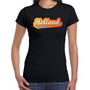 Zwart fan t-shirt voor dames - Holland met Nederlandse wimpel - Nederland supporter - EK/ WK shirt / outfit
