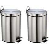 Set van 2x stuks RVS vuilnisbakken/pedaalemmers 12 liter 40 cm - Afvalemmers soft close kantoor/keuken