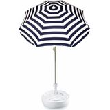 Blauw gestreepte lichtgewicht strand/tuin basic parasol van nylon 180 cm + vulbare parasolvoet wit van plastic