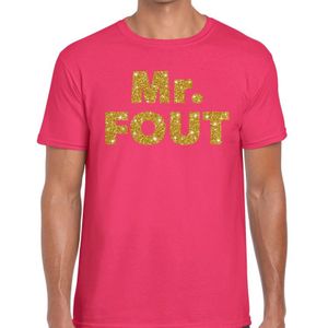 Mr. Fout gouden glitter tekst t-shirt roze heren - Foute party kleding