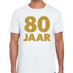 80 jaar goud glitter verjaardag t-shirt wit heren -  verjaardag / jubileum shirts