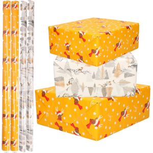 Set van 6x Rollen Kerst inpakpapier/cadeaupapier rendieren/vogels/bomen 2,5 x 0,7 meter - Kerstpapier / kadopapier