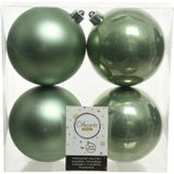8x Salie groene kunststof kerstballen 10 cm - Mat/glans - Onbreekbare plastic kerstballen - Kerstboomversiering salie groen