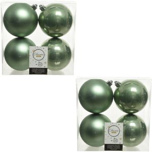 8x Salie groene kunststof kerstballen 10 cm - Mat/glans - Onbreekbare plastic kerstballen - Kerstboomversiering salie groen