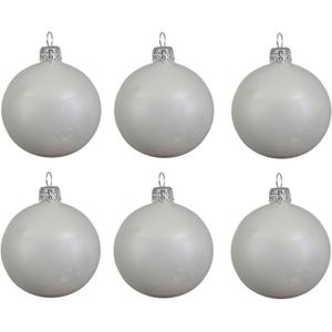 36x Winter witte glazen kerstballen 6 cm - Glans/glanzende - Kerstboomversiering winter wit
