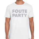 Foute party zilveren glitter tekst t-shirt wit heren - Foute party kleding