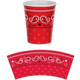 Drinkbekertjes Boeren zakdoek rood thema 24x stuks van karton - Thema feestartikelen Cowboy en Western