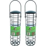 2x stuks vogel voedersilo voor vetbollen metaal groen 23 cm - Vogelvoederhuisje - Vogelvoer - Vogel voederstation