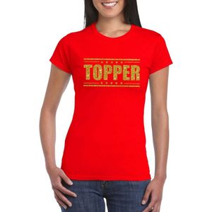 Rood Topper shirt in gouden glitter letters dames - Toppers dresscode kleding