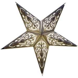 Decoratie kerstster - wit/zilver - 60 cm - papier - 5 punten - hangend - kerststerren