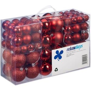 100x Rode kunststof kerstballen 3, 4 en 6 cm glitter, mat, glans - Kerstboomversiering