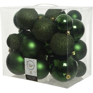 26x stuks kunststof kerstballen donkergroen (pine) 6-8-10 cm - Onbreekbare plastic kerstballen